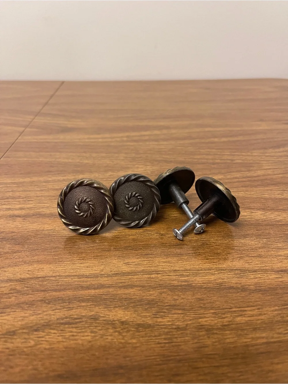 Vintage Round Metal Drawer Pull Cabinet Door Knobs 4 Pack Twist Pattern